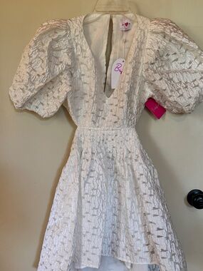 NWT Buddy Love White Textured Puff Sleeve Mini Dress